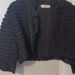 Women Valentino Short Jacket Waffle Print Black Size Large Silk